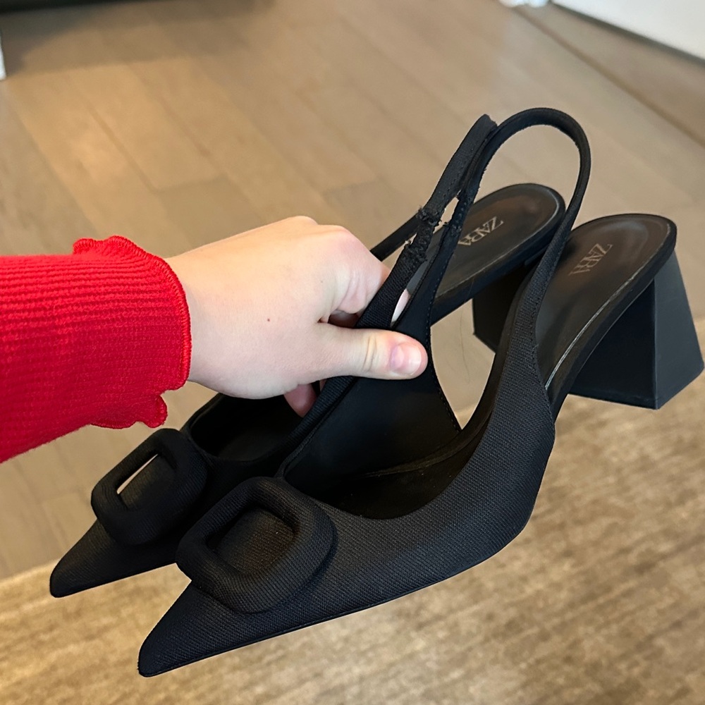 Zara | Black Slingback Heels - Picture 3 of 4